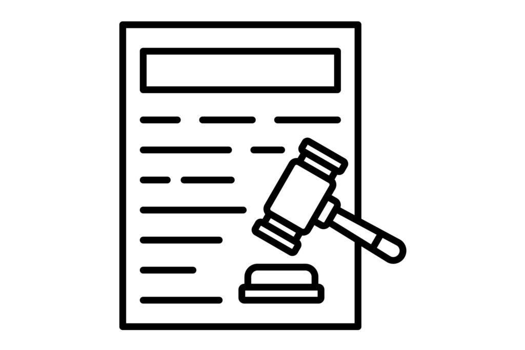 Icon of a legal document with a gavel