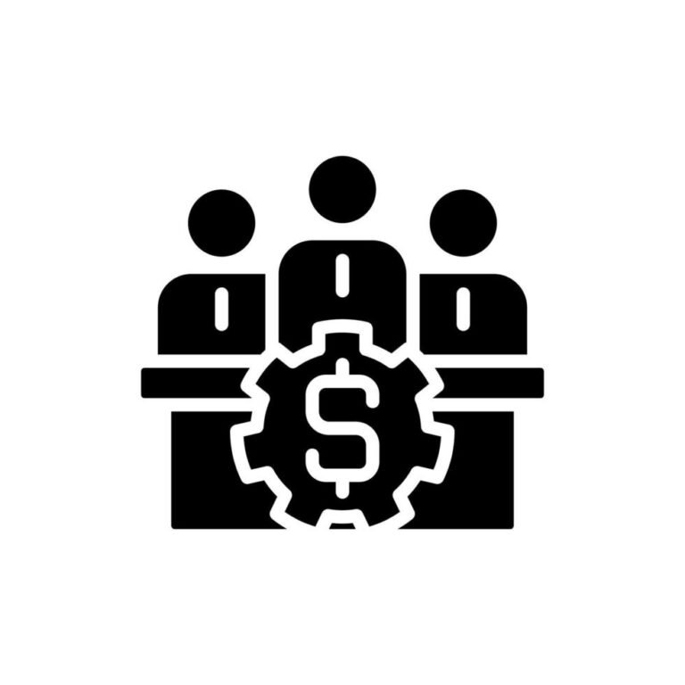Icon of a business team with a gear and a dollar sign