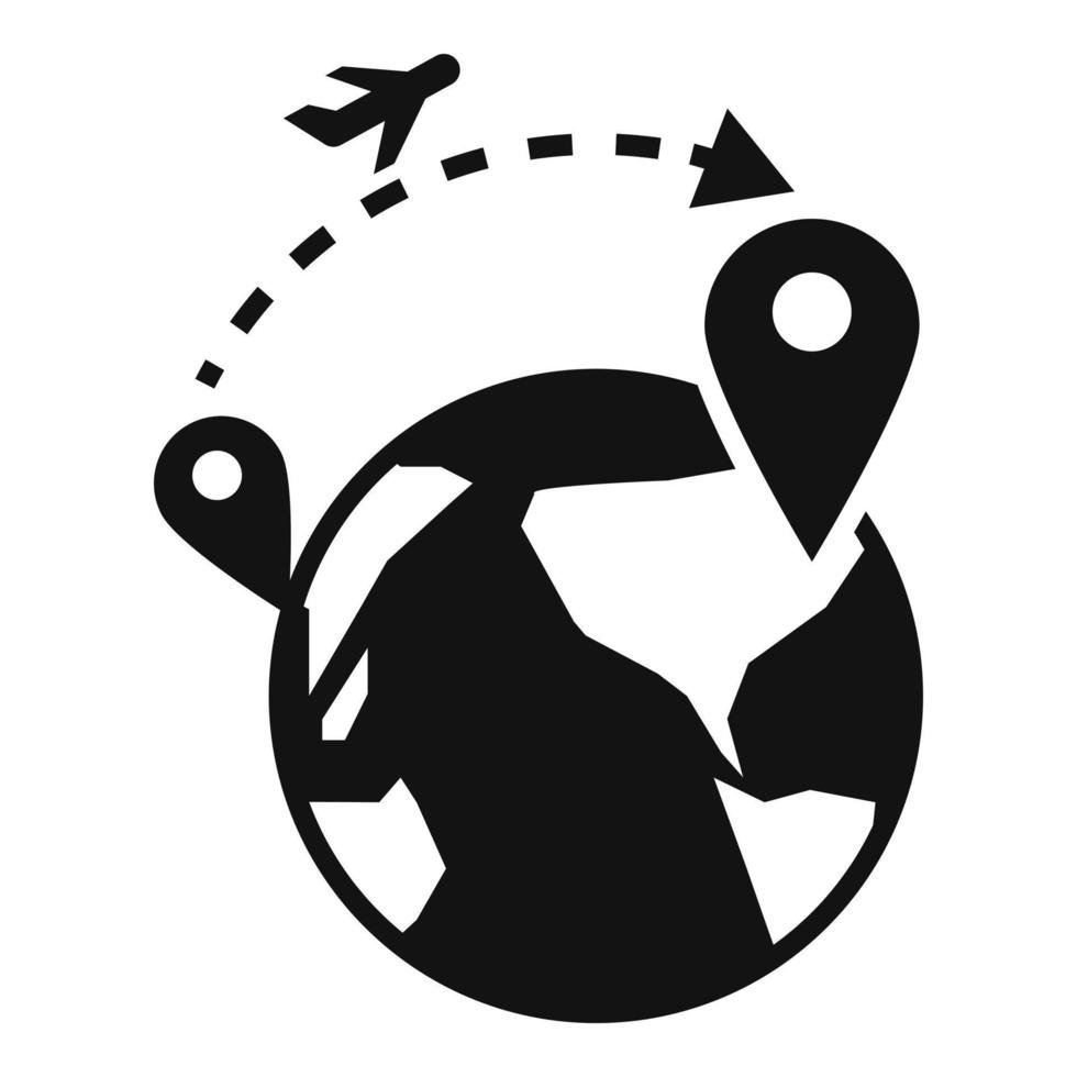 Icon of a globe with a plane flying between two location pins